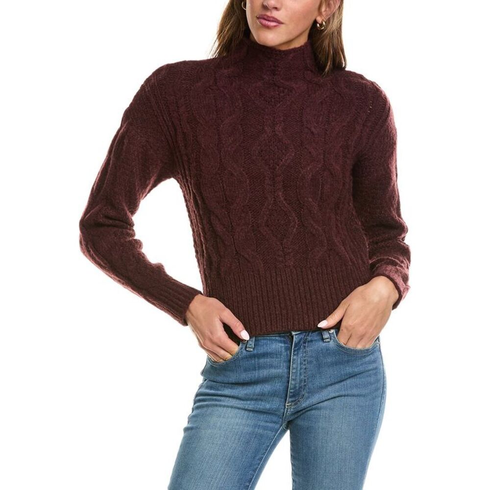 525 America Womens  Oversized Cable Funnel Neck Pullover, Red